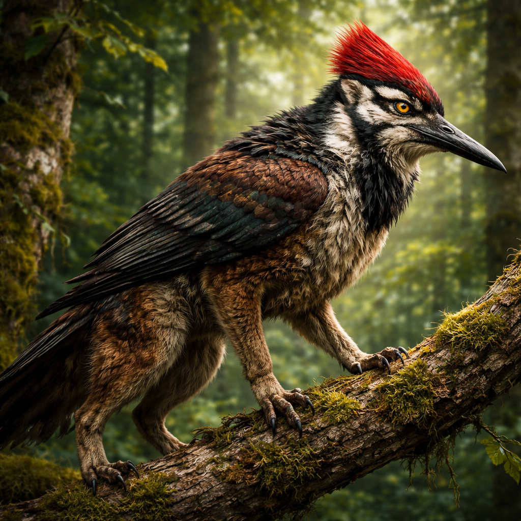 Woodeck, hybrid of Woodpecker and Wolf