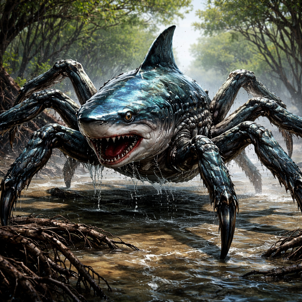 Sharkspider, hybrid of great white shark and Spider