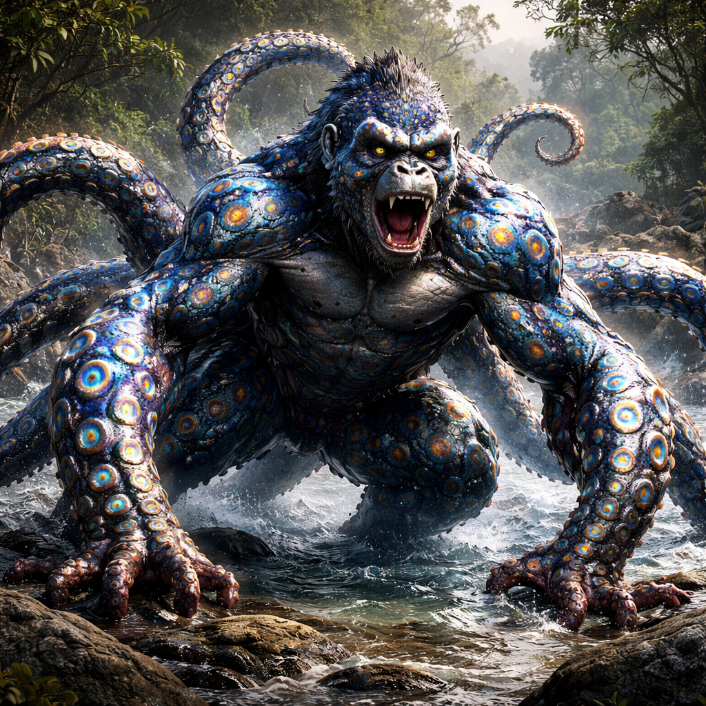 Gorilloctopus, hybrid of Gorilla and blue ring octopus