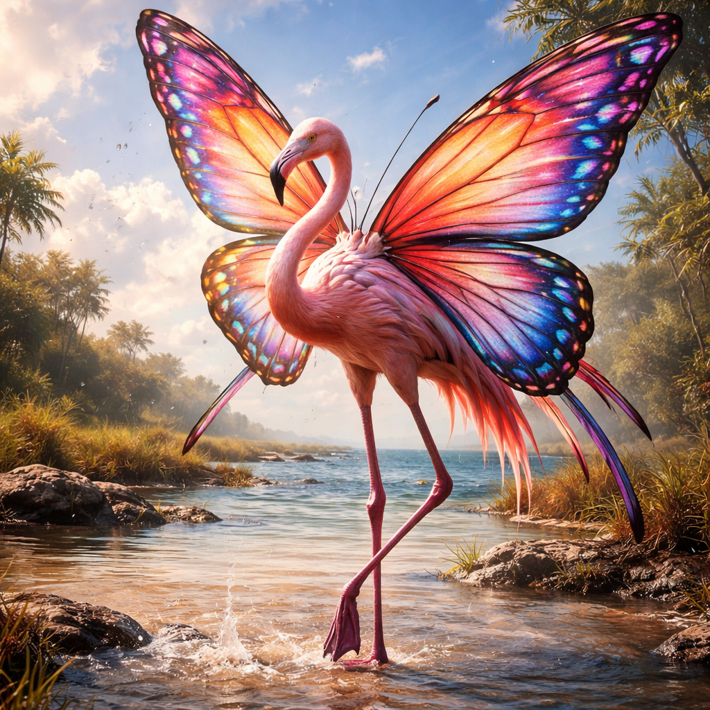 Fluttermingo, hybrid of Butterfly and Flamingo