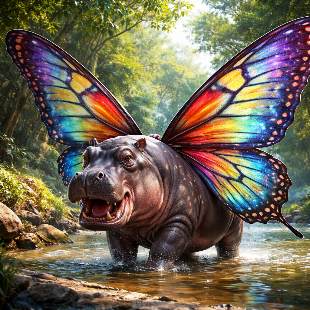 Hippobutterfly, hybrid of Hippopotamus and Butterfly
