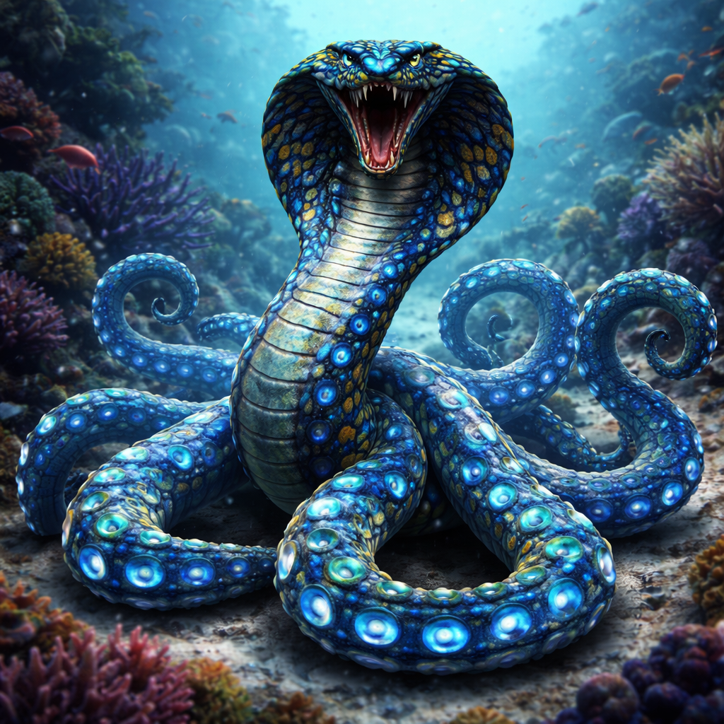 Cobractopus, hybrid of blue ring octopus and Cobra