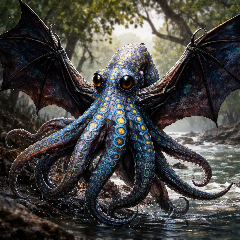 Batopus, hybrid of Bat and blue ring octopus