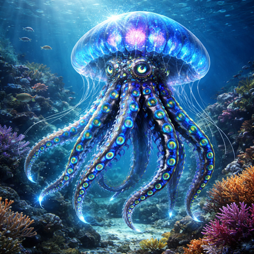 Jellyocto, hybrid of Jellyfish and blue ring octopus