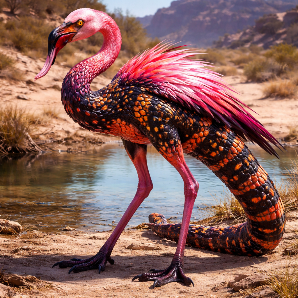 Flamamonster, hybrid of Flamingo and Gila monster