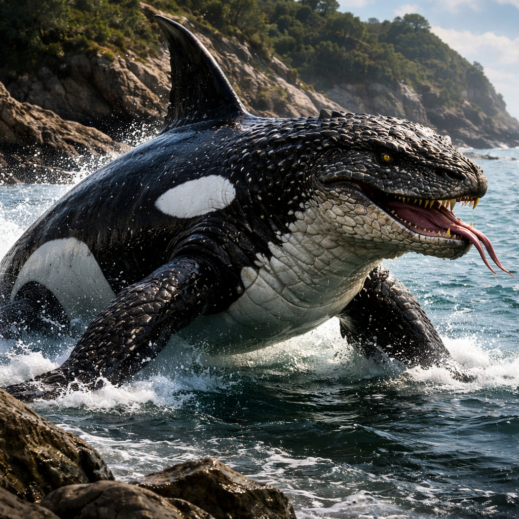 Orkodo Dragon, hybrid of orca and Komodo Dragon