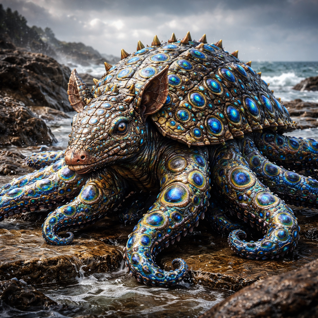 Armocotillus, hybrid of Armadillo and blue ring octopus