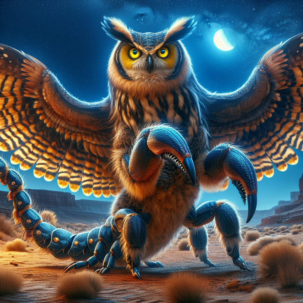 Scolowl, an AI-generated hybrid of Owl and Scorpion