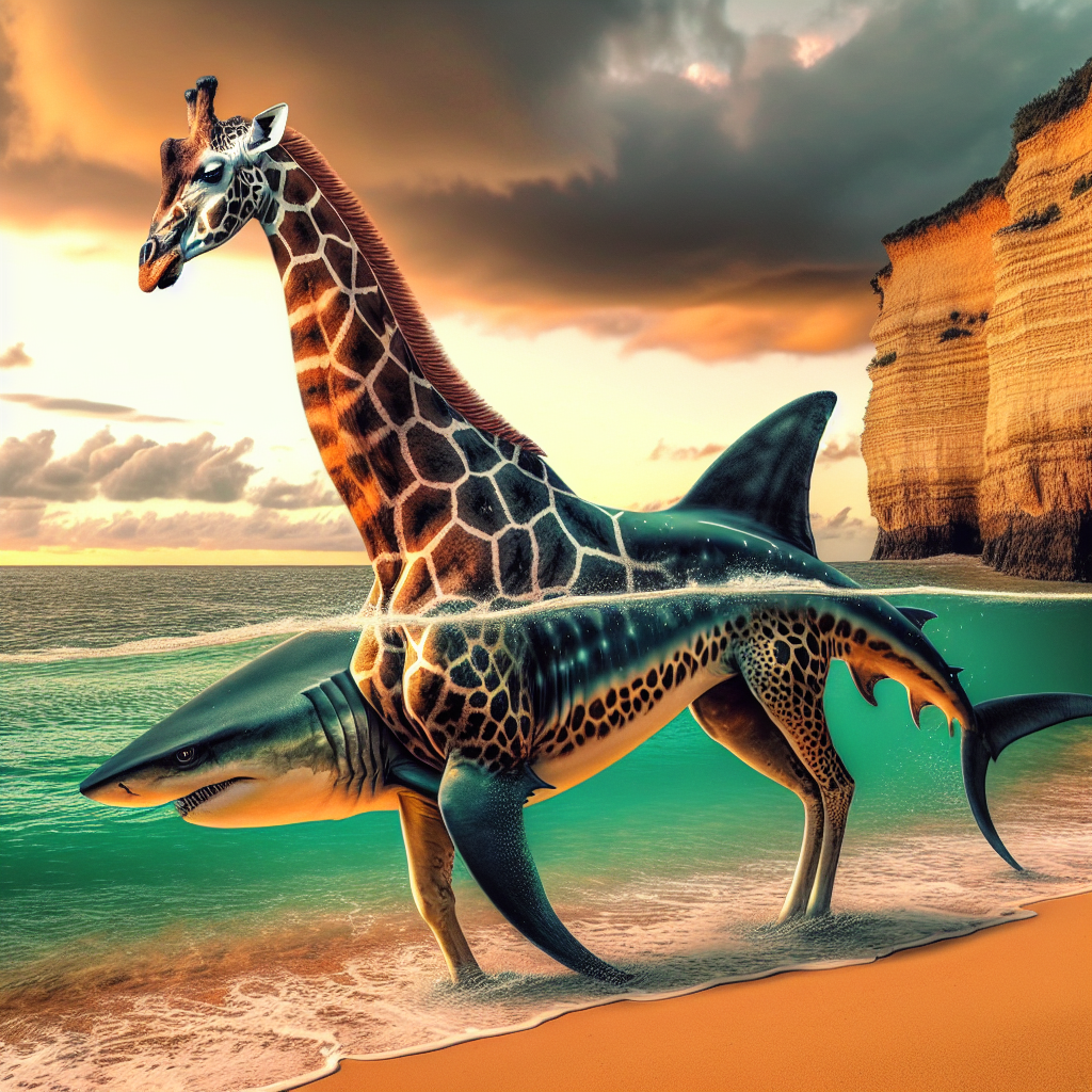 Giraffeshark, an AI-generated hybrid of Giraffe and Shark
