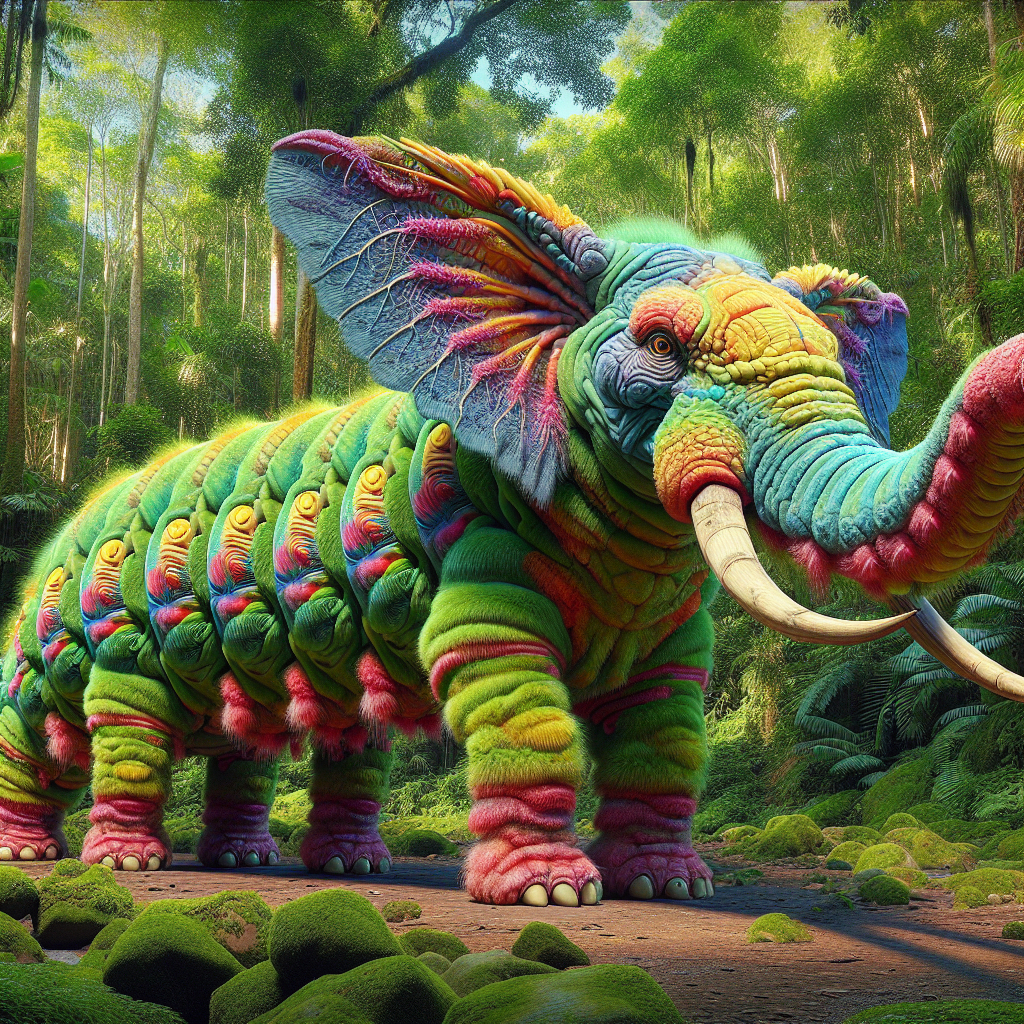 Caterelphant, an AI-generated hybrid of Caterpillar and Elephant