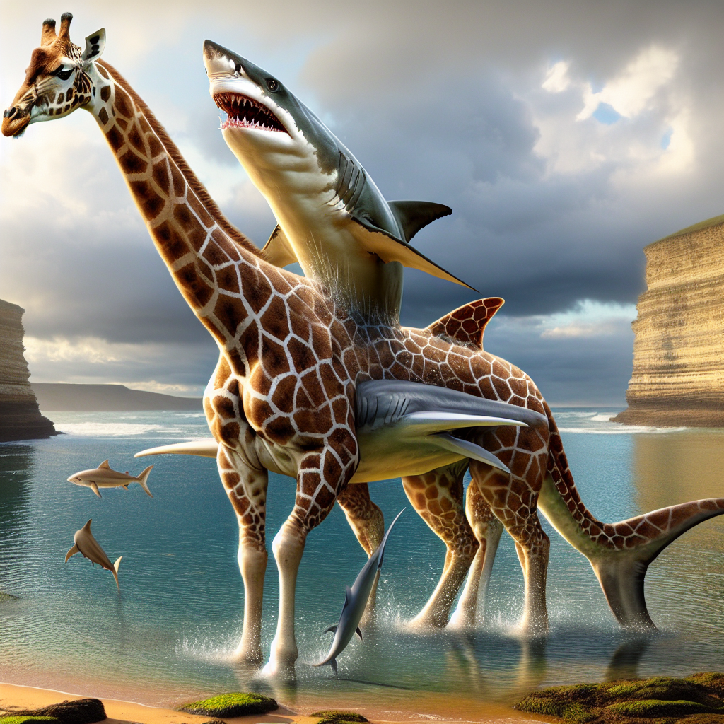 Giraffeshark, an AI-generated hybrid of Giraffe and Shark