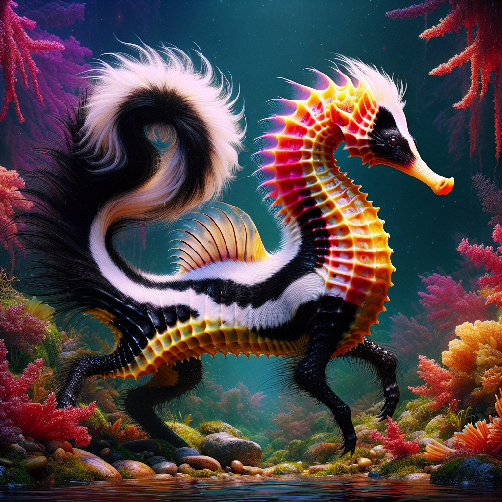 Skunkorse, an AI-generated hybrid of Seahorse and Skunk