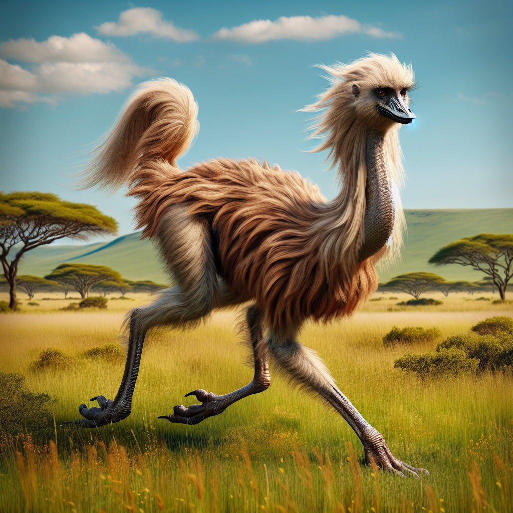 Baboostrich, an AI-generated hybrid of Baboon and Ostrich