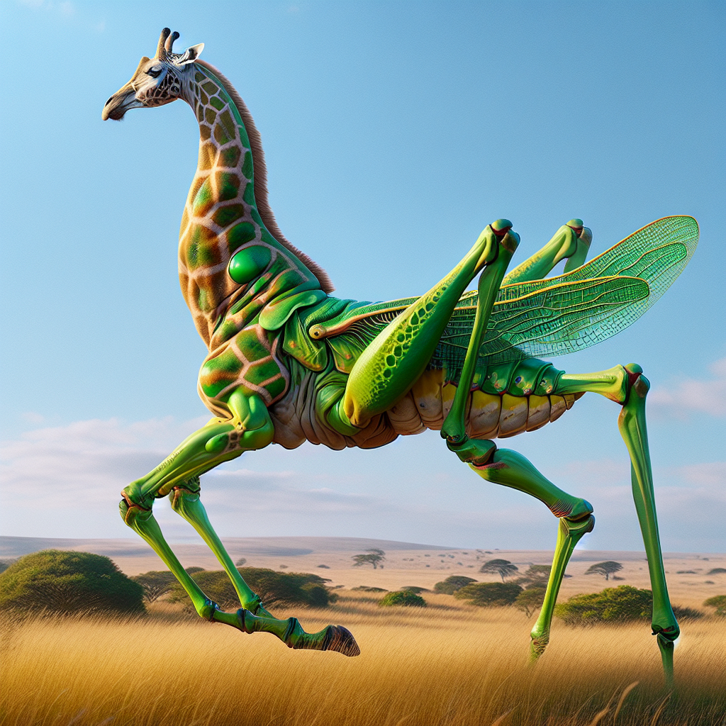 Giraffhopper, an AI-generated hybrid of Giraffe and Grasshopper