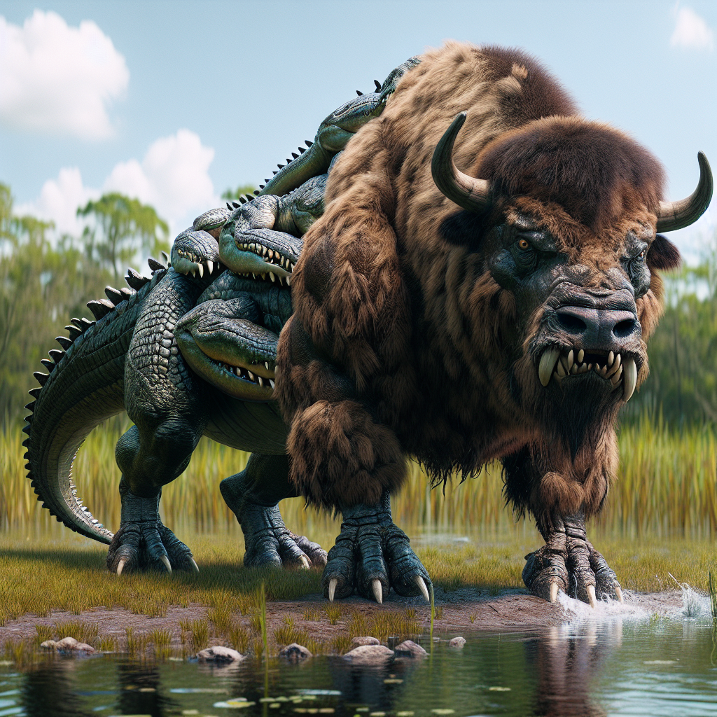Bisonalligator, an AI-generated hybrid of Alligator and Bison