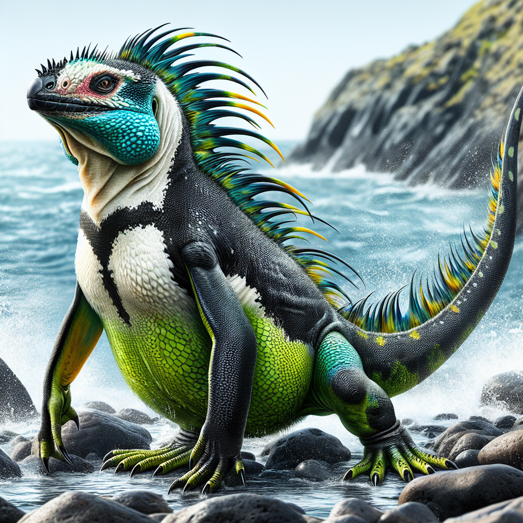 Iguapenguin, an AI-generated hybrid of Iguana and Penguin
