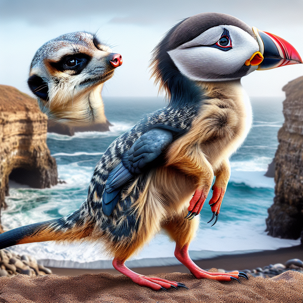Meerkuffin, an AI-generated hybrid of Meerkat and Puffin