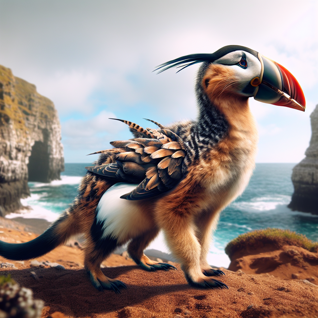 Meerkuffin, an AI-generated hybrid of Meerkat and Puffin