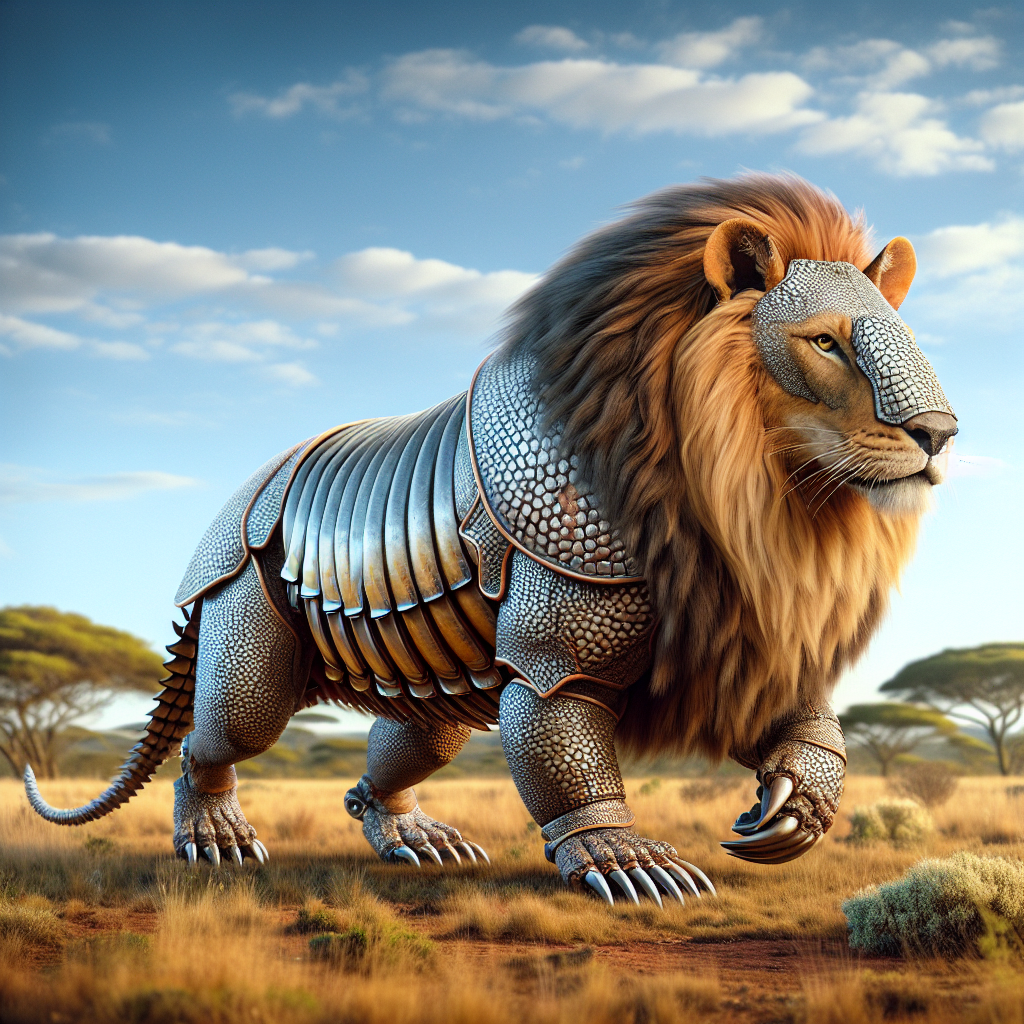 Liono-dillo, an AI-generated hybrid of Armadillo and Lion