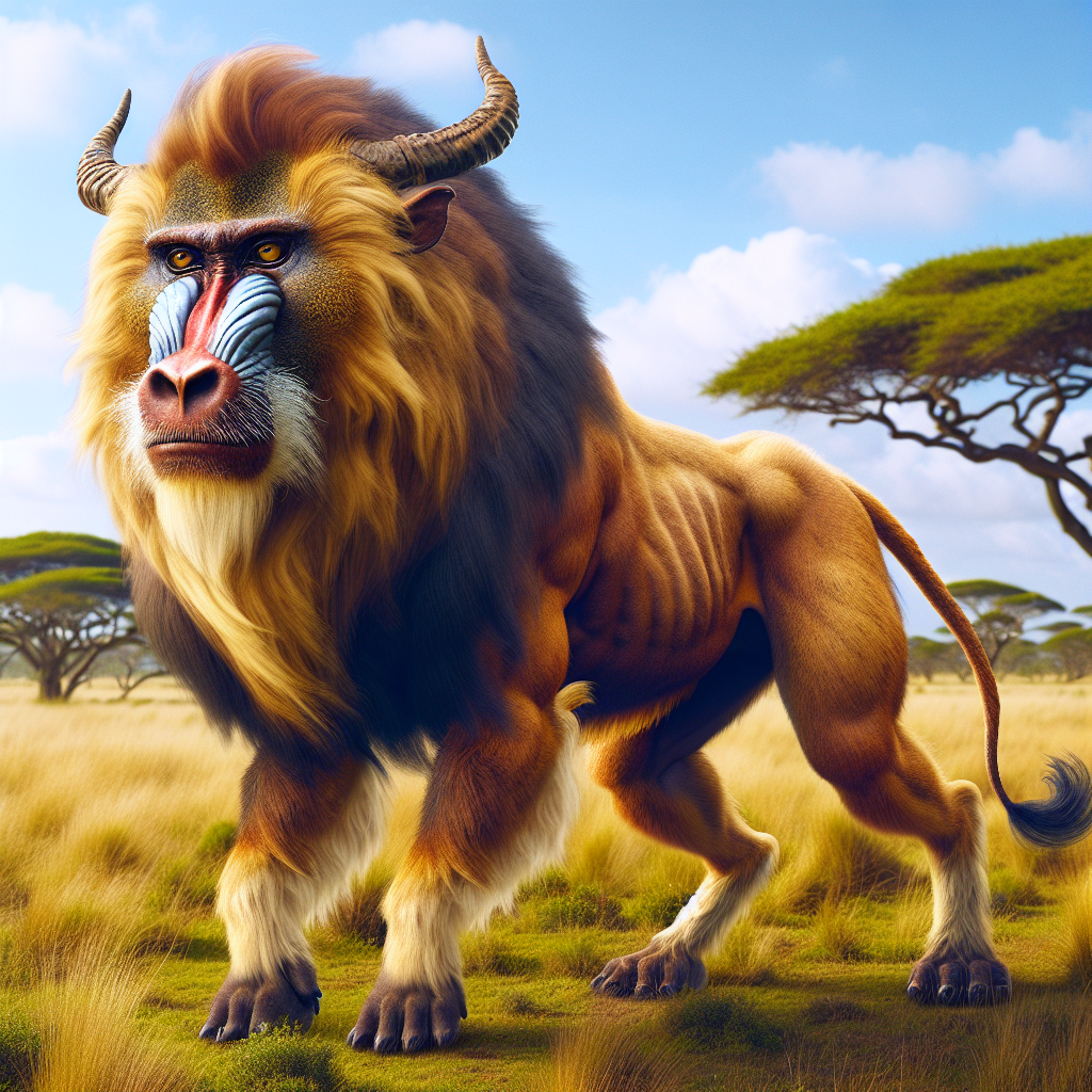 BaboBison, an AI-generated hybrid of Baboon and Bison