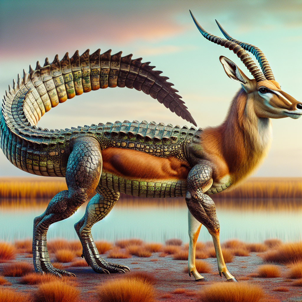 Allantelope, an AI-generated hybrid of Alligator and Antelope