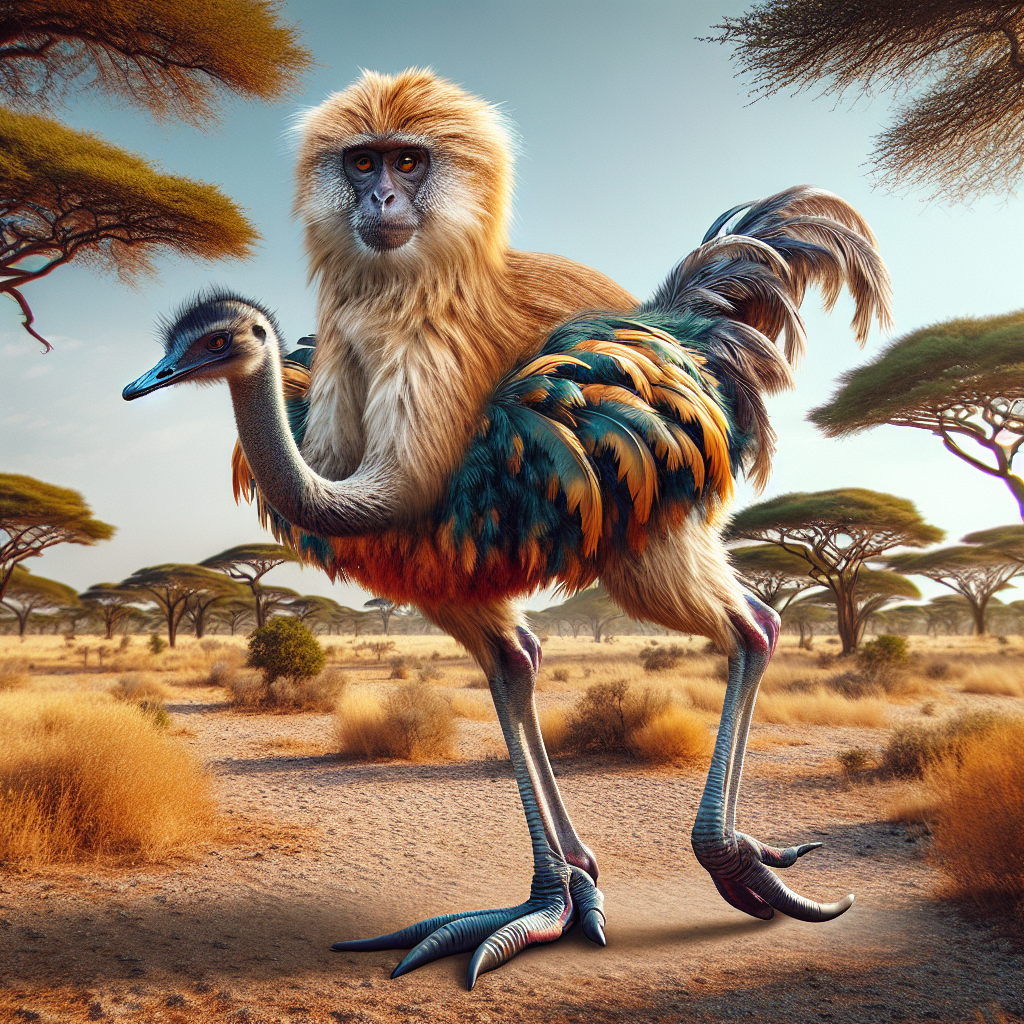 Monkstrich, an AI-generated hybrid of Monkey and Ostrich
