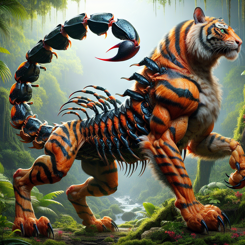 ScorTiger, an AI-generated hybrid of Scorpion and Tiger