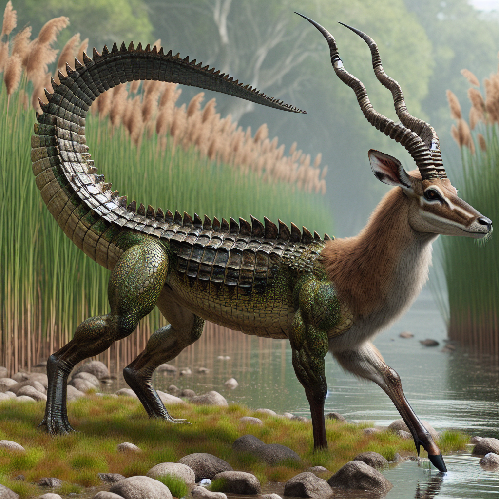 Allegantelope, an AI-generated hybrid of Alligator and Antelope
