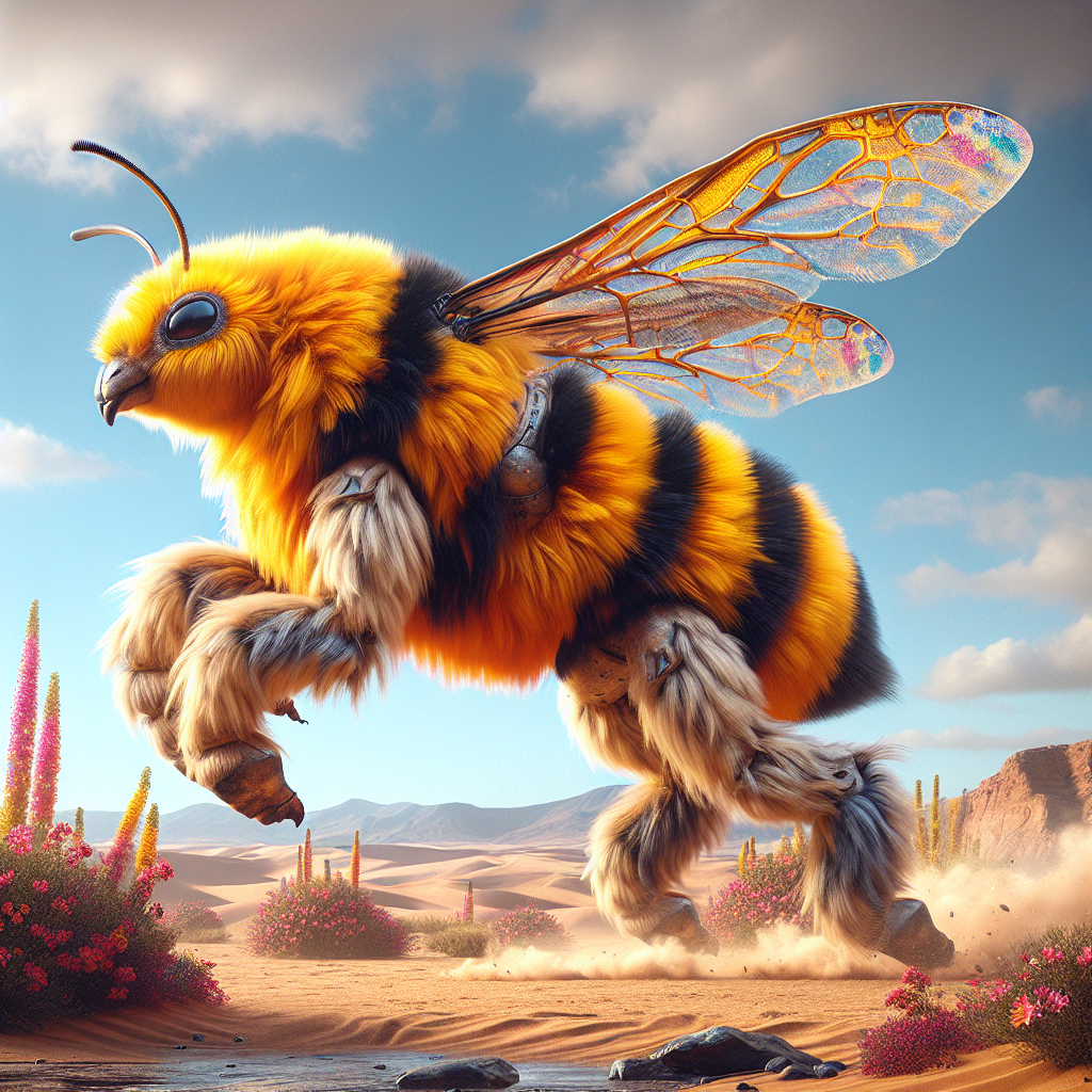 Bumblecamel, an AI-generated hybrid of Bumblebee and Camel