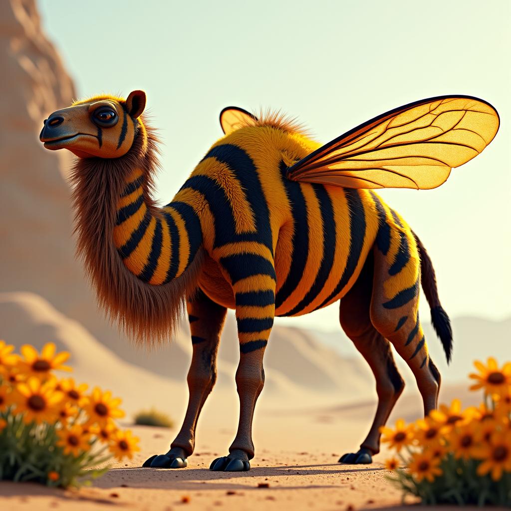 BumCamel, an AI-generated hybrid of Bumblebee and Camel