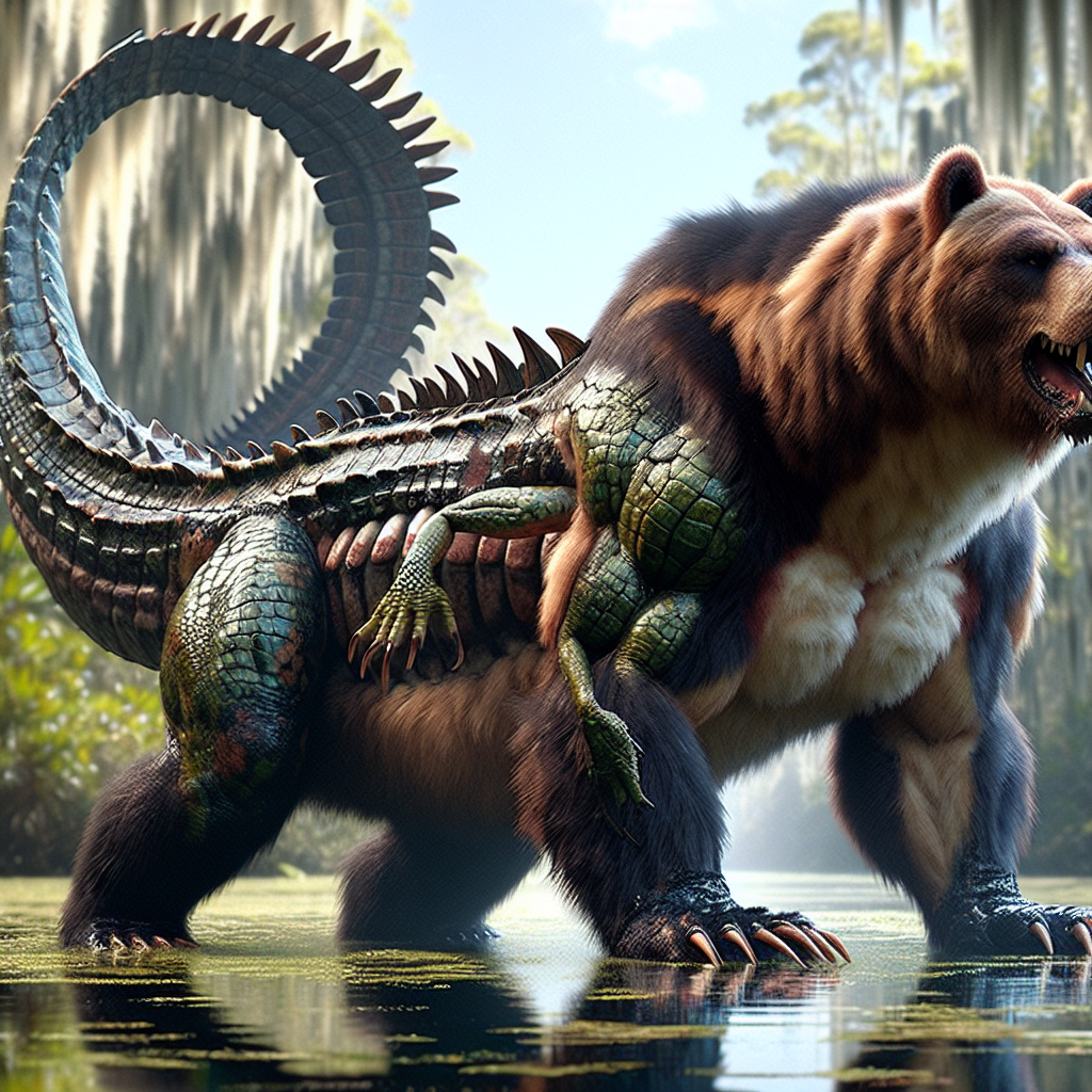 Bearigator, an AI-generated hybrid of Bear and Alligator