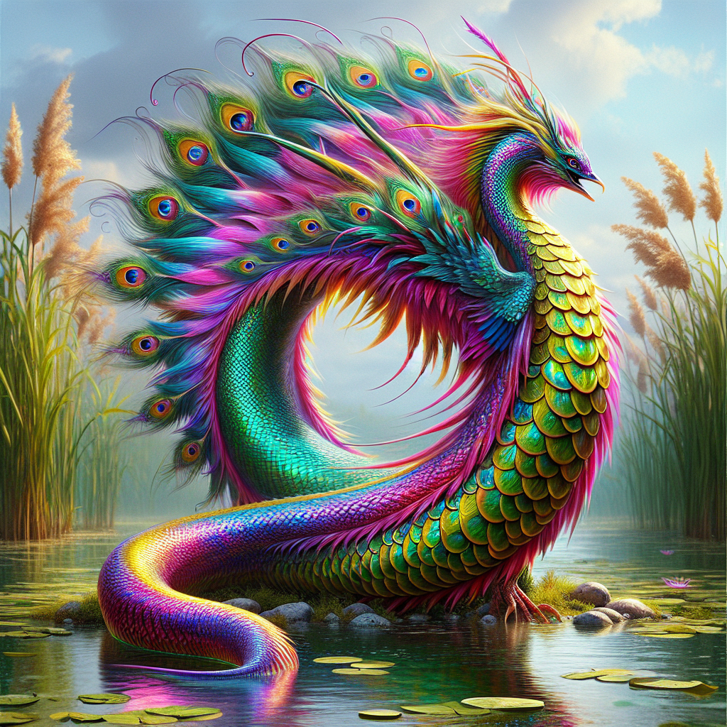 Peacook, an AI-generated hybrid of Eel and Peacock
