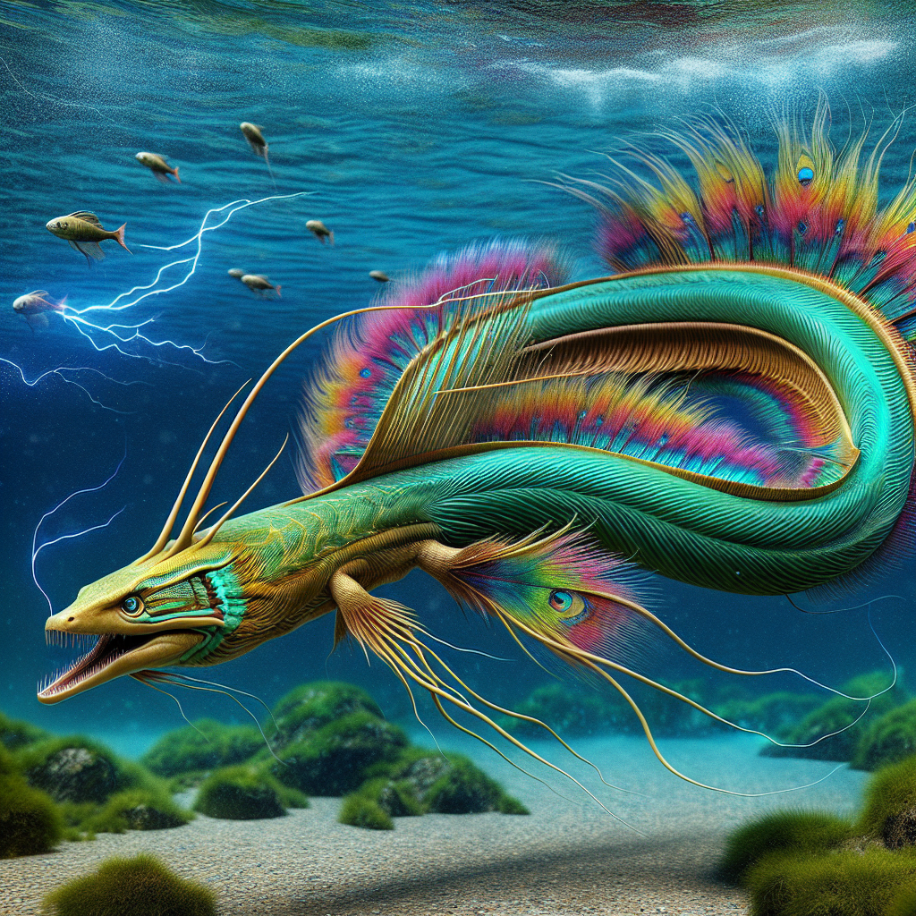 Eelcock, an AI-generated hybrid of Eel and Peacock