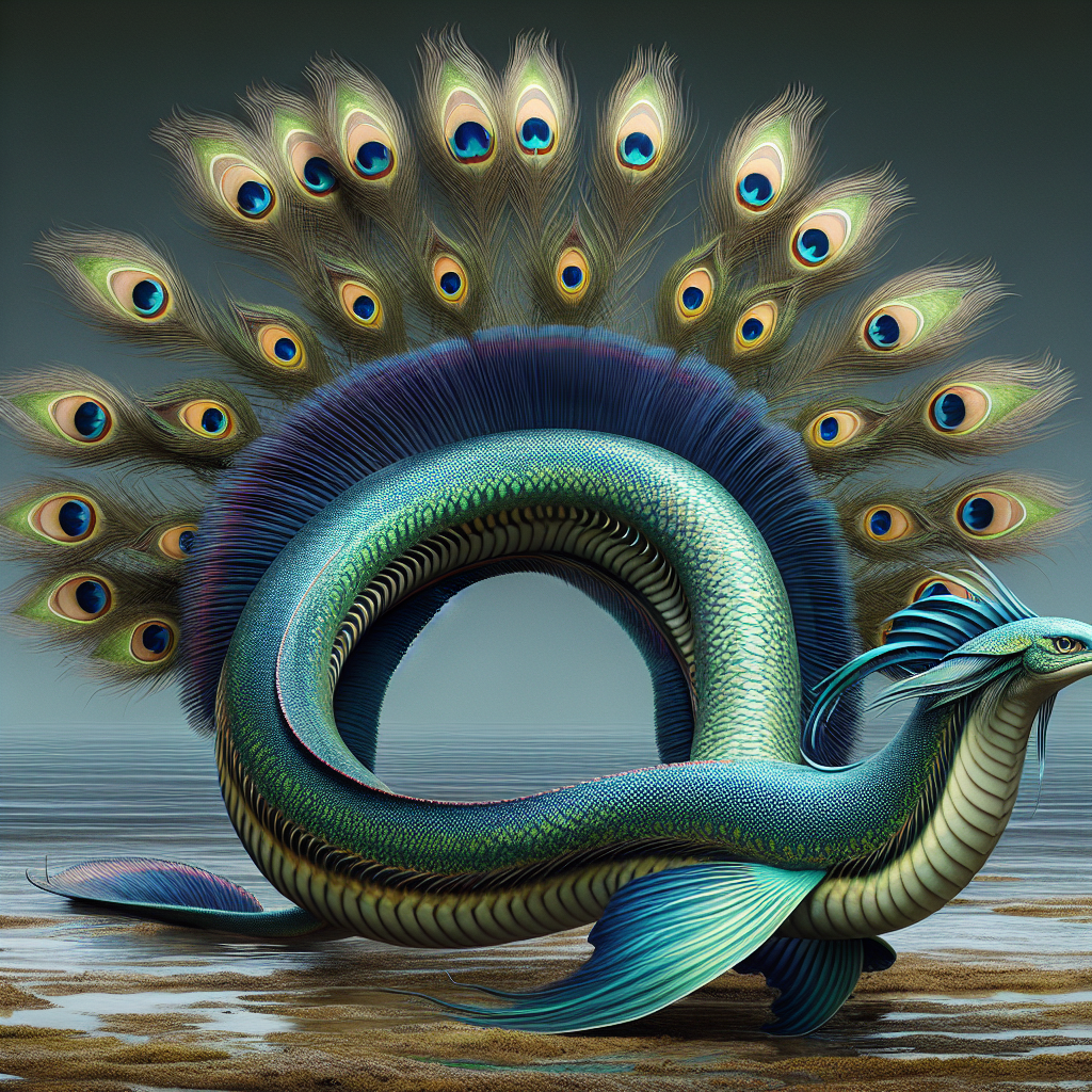 Peacook, an AI-generated hybrid of Eel and Peacock