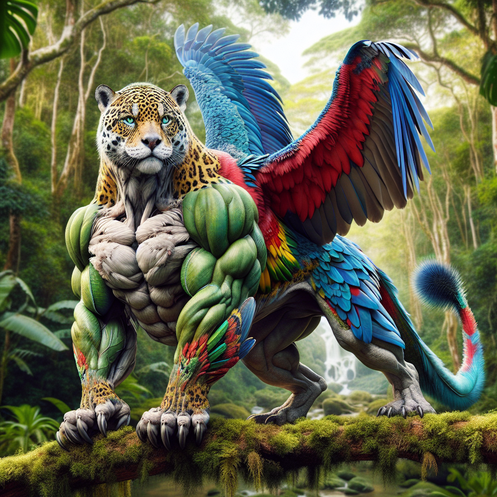 Jaguparrot, an AI-generated hybrid of Jaguar and Parrot