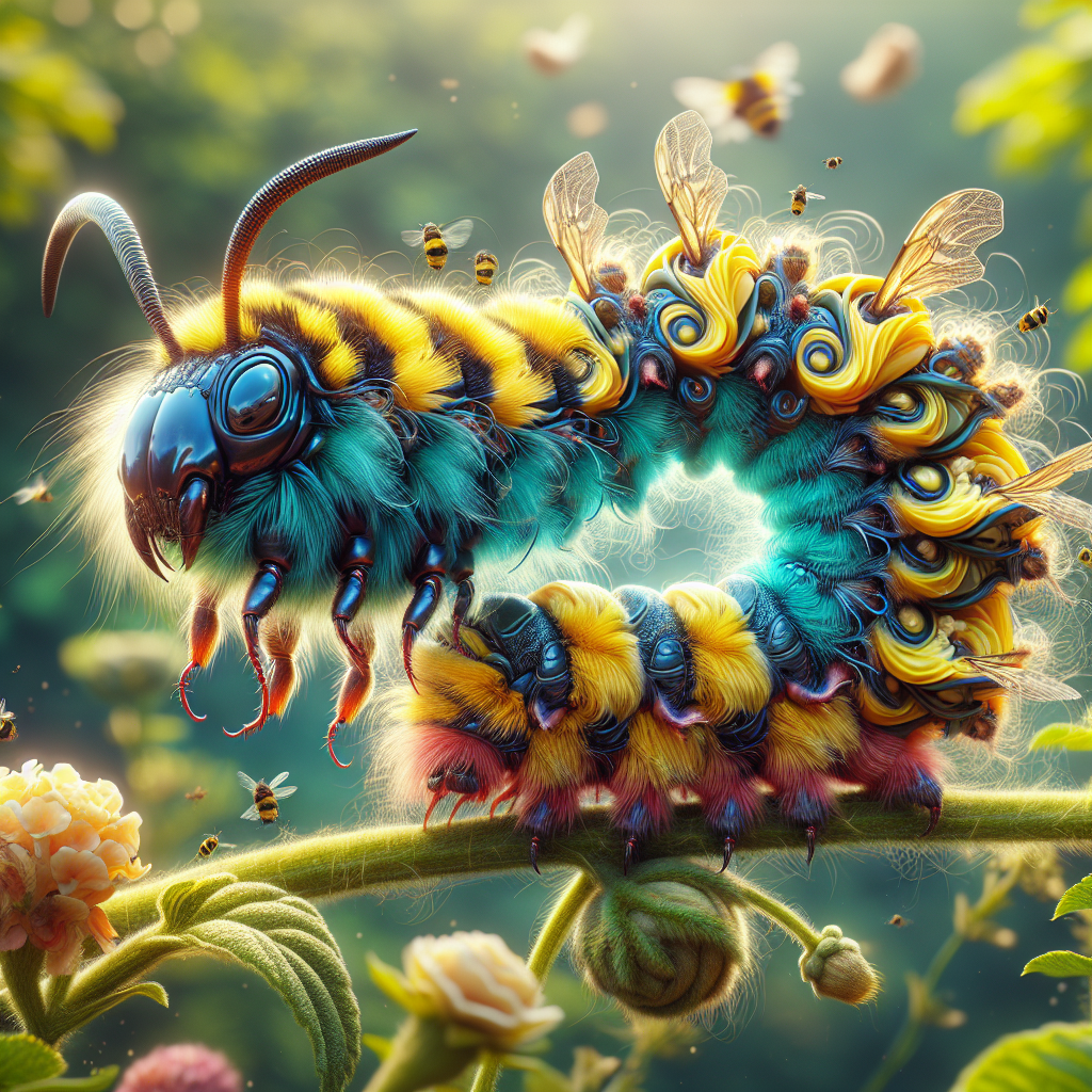 Bumblepillar, an AI-generated hybrid of Bumblebee and Caterpillar