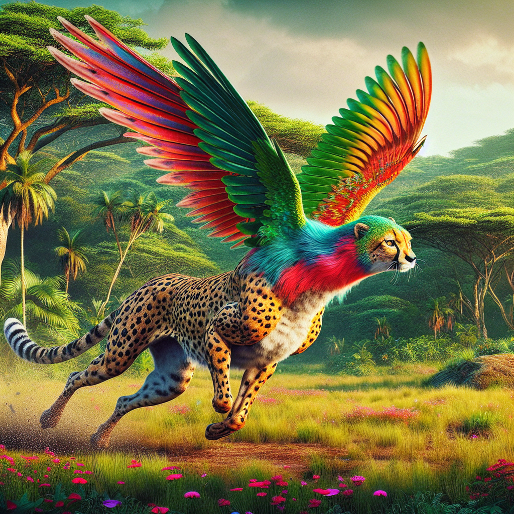 Cheetahbird, an AI-generated hybrid of Cheetah and Hummingbird