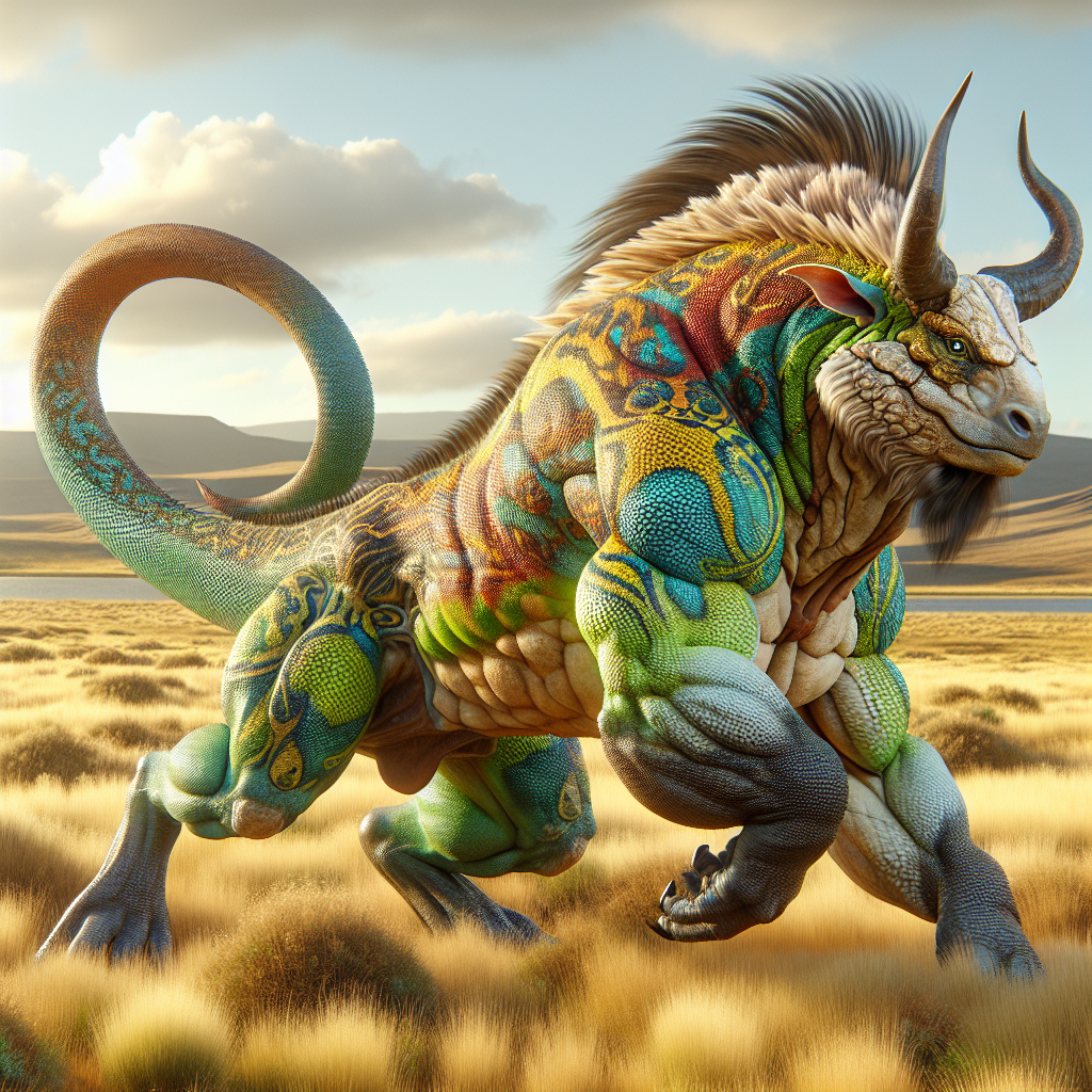 Iguabison, an AI-generated hybrid of Iguana and Bison