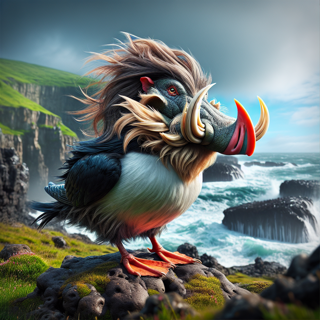 Puffhog, an AI-generated hybrid of Puffin and Warthog