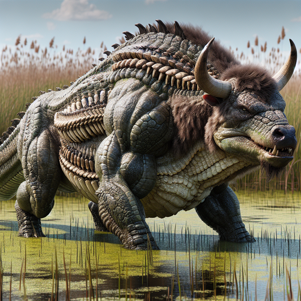Gatorbison, an AI-generated hybrid of Alligator and Bison