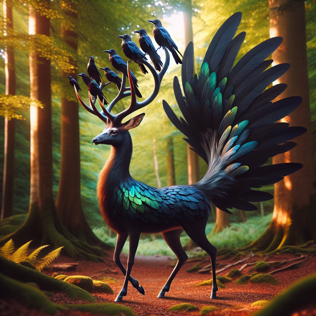 Deerrow, an AI-generated hybrid of Deer and Crow