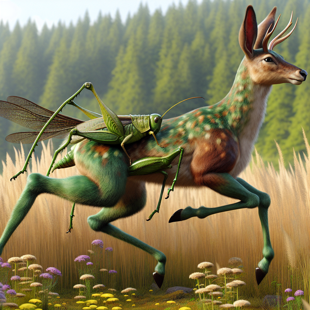 Deerhopper, an AI-generated hybrid of Deer and Grasshopper