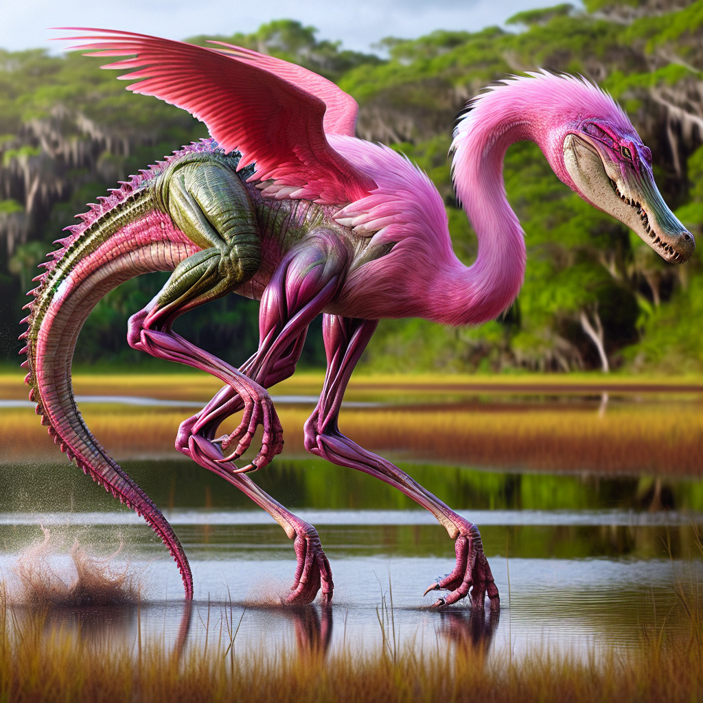 Gatoringo, an AI-generated hybrid of Alligator and Flamingo