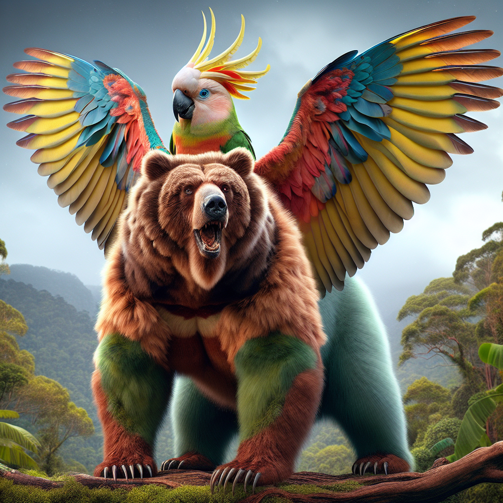 Bearatoo, an AI-generated hybrid of Bear and Cockatoo