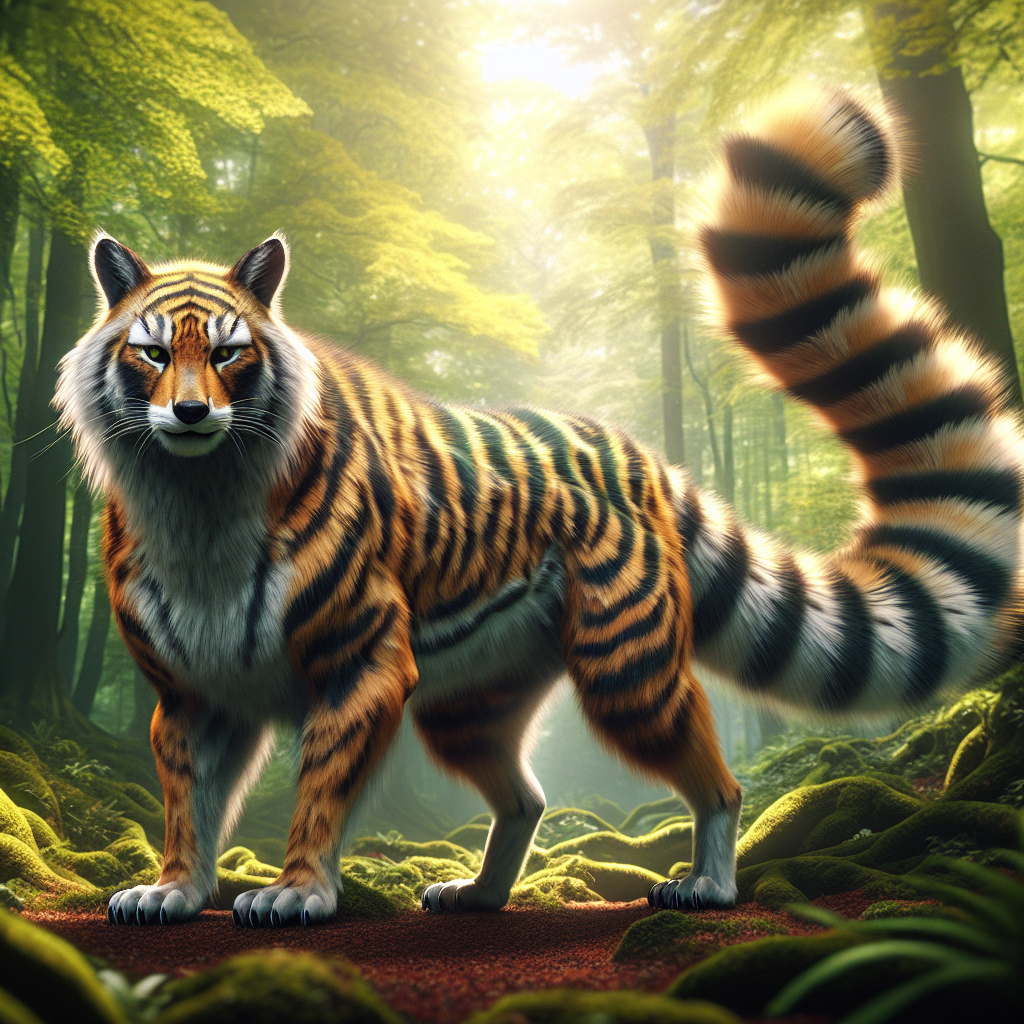 Racotiger, an AI-generated hybrid of Raccoon and Tiger