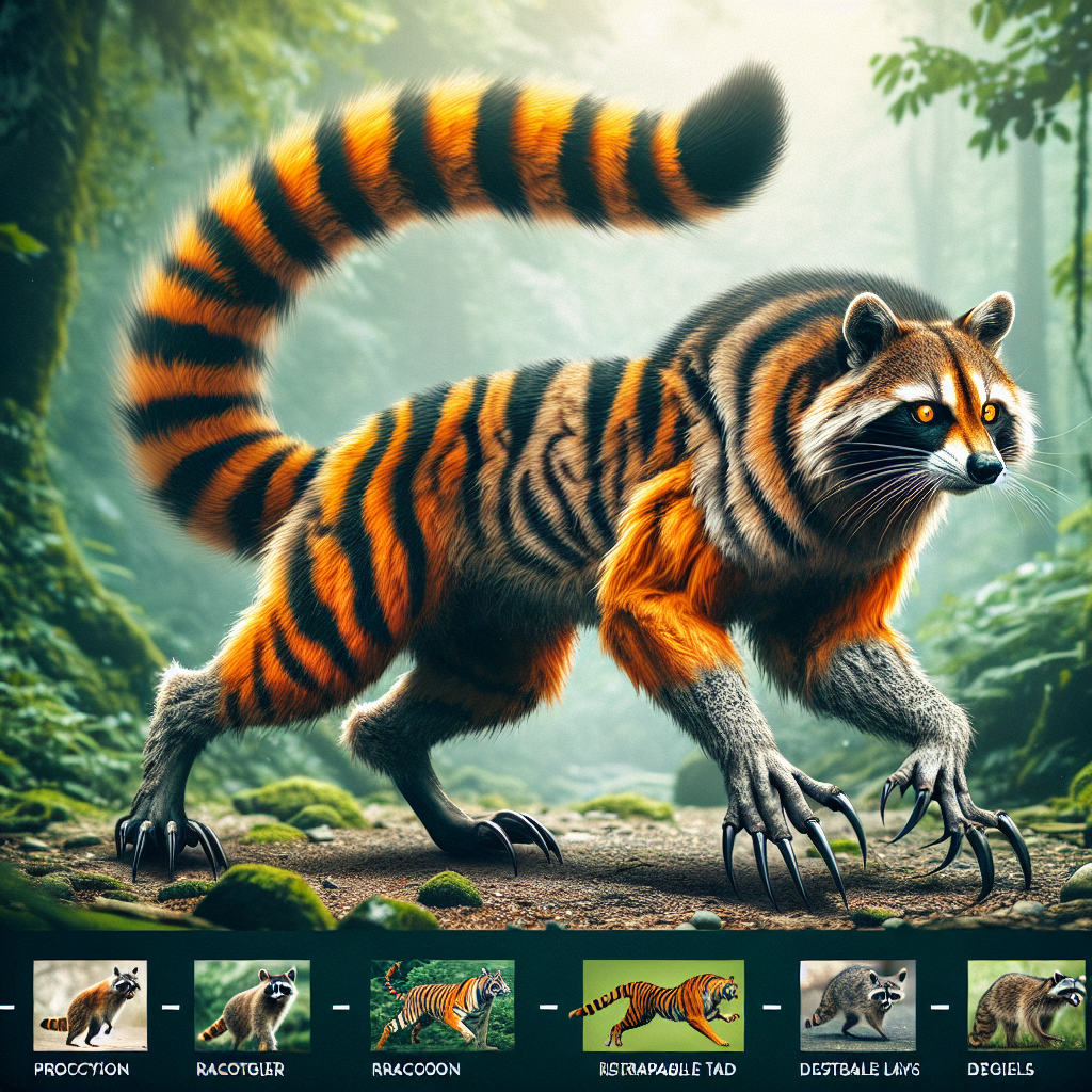 RacTiger, an AI-generated hybrid of Raccoon and Tiger