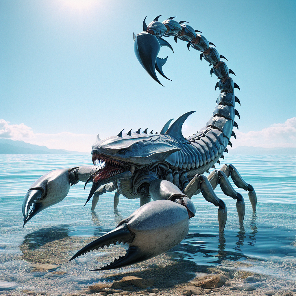 Scorpkon, an AI-generated hybrid of Scorpion and Shark