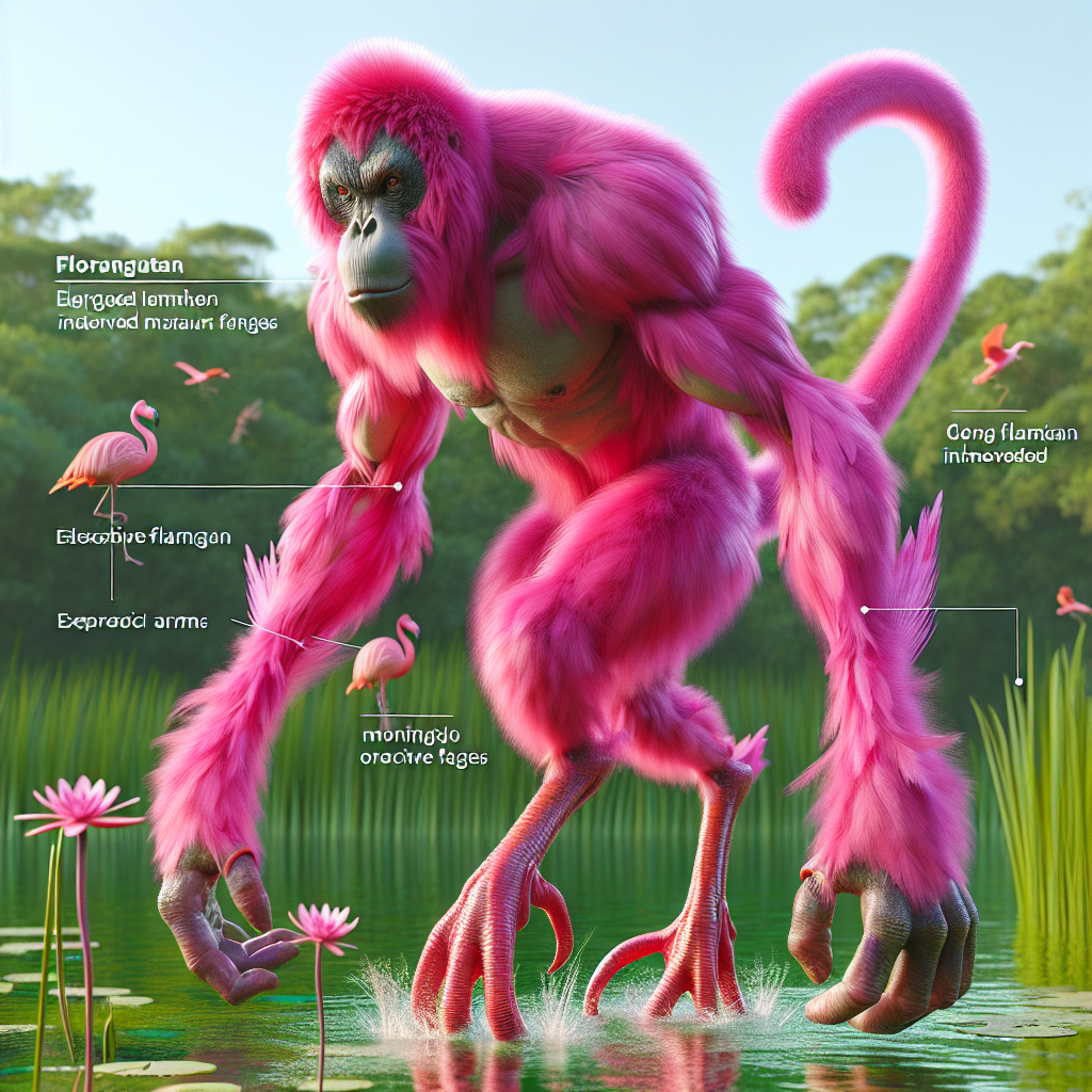 Florangutan, an AI-generated hybrid of Flamingo and Orangutan