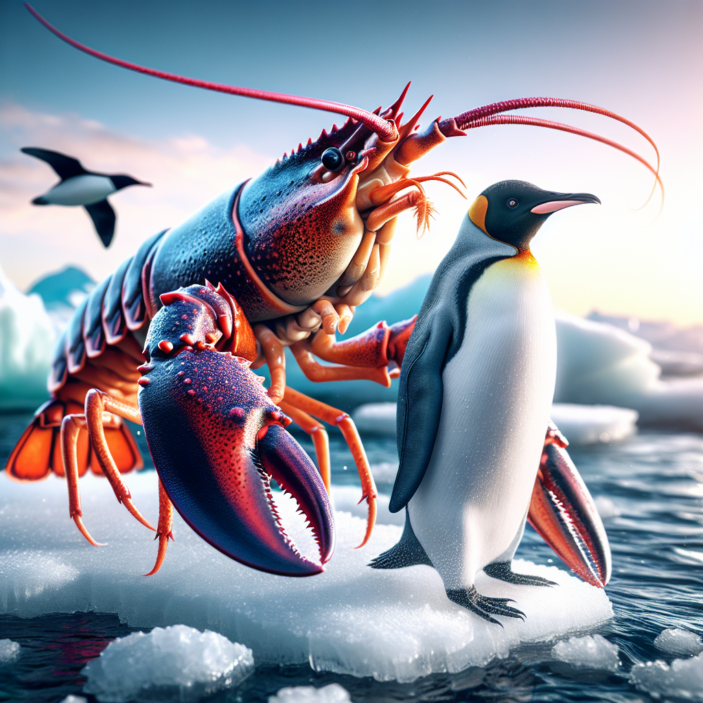 Lobsterguin, an AI-generated hybrid of Lobster and Penguin