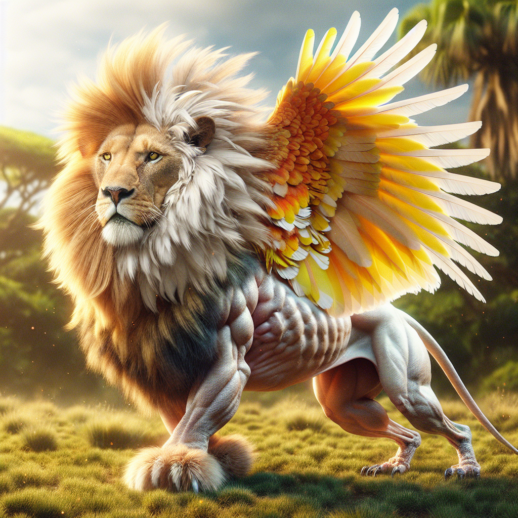 Cockalion, an AI-generated hybrid of Cockatoo and Lion